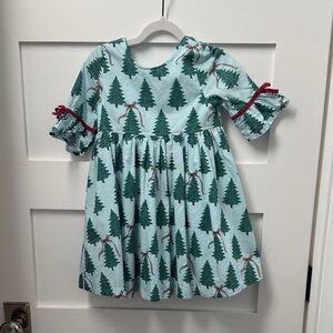 Pink Chicken Teal Tree Print Kids Dress